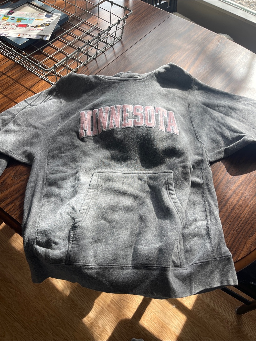 MV Sport Gray Hoodie with Teal Tag and Pink Accents
